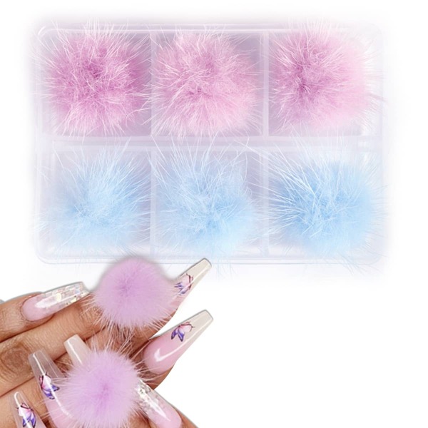 

6pcs Fluffy Ball Nail Art Decoration, Multicolor