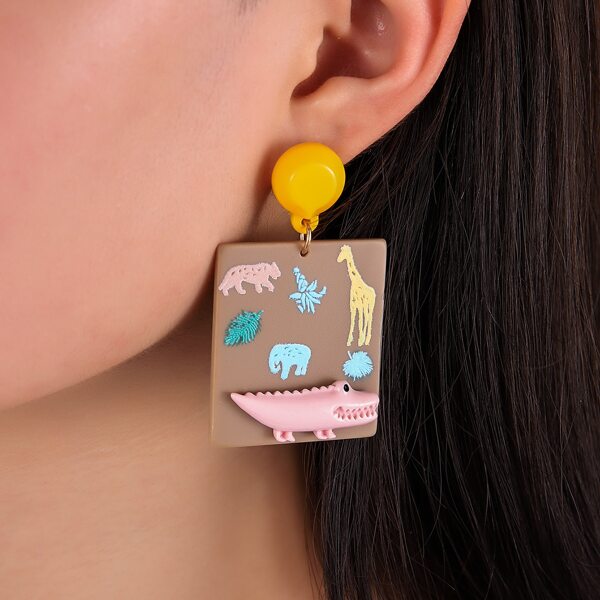 

Cartoon Zoo Drop Earrings, Multicolor