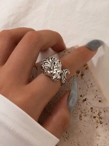 Anillo león con diseño - Plateado - Ver 1