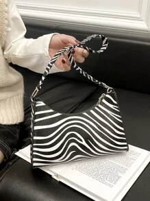 Bolso De Hombro Con Estampado De Cebra Para Mujer, Bolso Con Asa Superior, Bolso De Viaje, Cartera De Mano Con Cadena, Ligero, Informal, De Negocios, Con Patrón De Rayas De Cebra, Bolso Baguette Para Adolescentes, Mujeres, Estudiantes Universitarias, Novatos Y Trabajadores De Cuello Blanco, Perfecto Para La Oficina, La Universidad, El Trabajo, Los Negocios, Los Desplazamientos. Aire Libre, Viajes, Salidas - Blanco y Negro - Ver 5