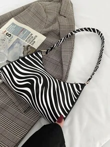 Bolso De Hombro Con Estampado De Cebra Para Mujer, Bolso Con Asa Superior, Bolso De Viaje, Cartera De Mano Con Cadena, Ligero, Informal, De Negocios, Con Patrón De Rayas De Cebra, Bolso Baguette Para Adolescentes, Mujeres, Estudiantes Universitarias, Novatos Y Trabajadores De Cuello Blanco, Perfecto Para La Oficina, La Universidad, El Trabajo, Los Negocios, Los Desplazamientos. Aire Libre, Viajes, Salidas - Blanco y Negro - Ver 1