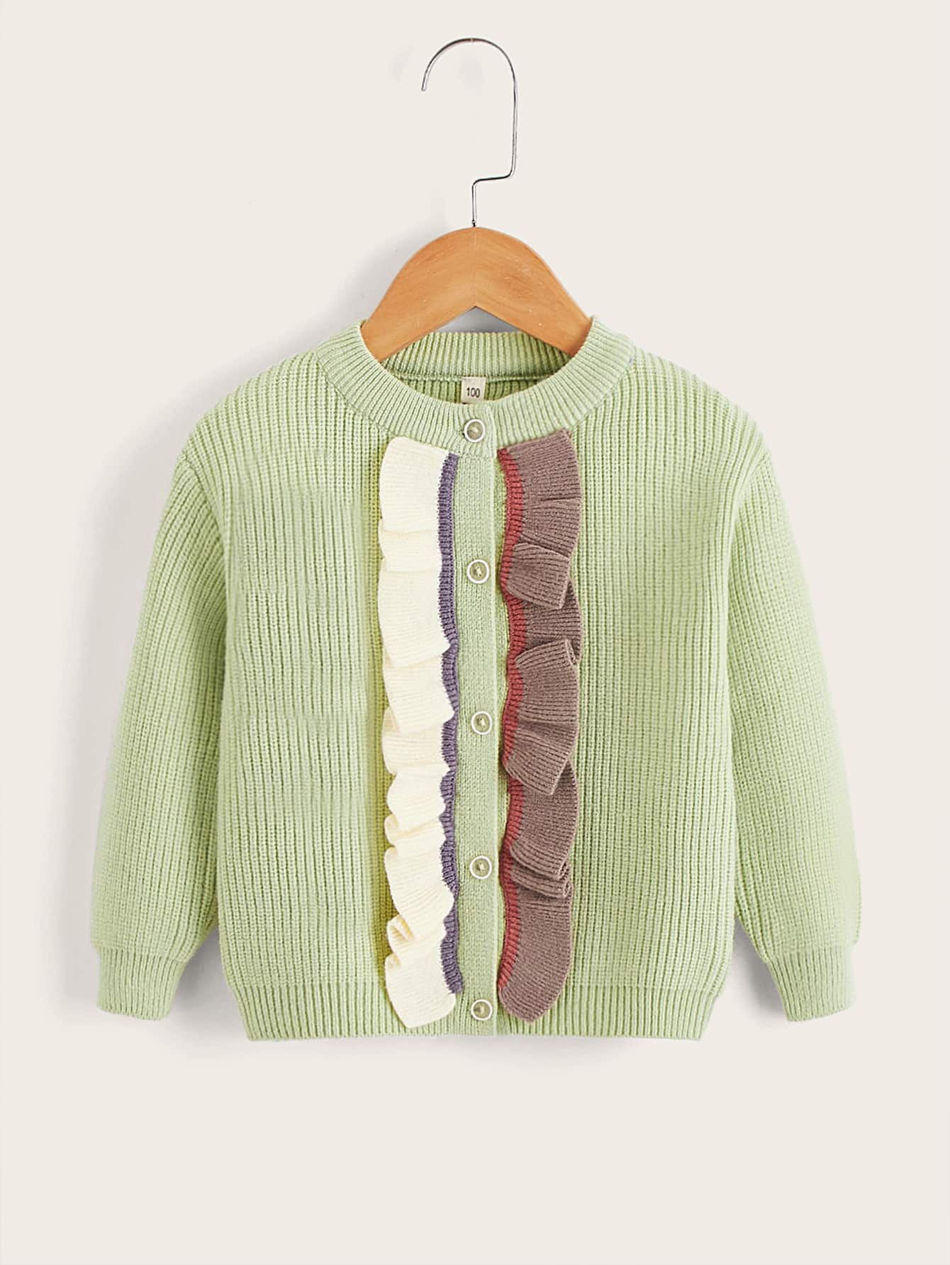 小女童雙色荷葉邊開襟衫 - 彩色 - 查看 1