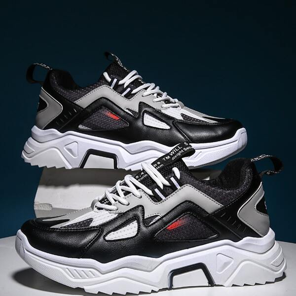 

Men Colorblock Lace Up Front Sneakers, Black