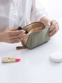 Women Solid Color Cosmetic Bags Korean Girls Mini Travel Makeup Bag Zipper Toiletry Organizer Bag Nylon Waterproof Washing Pouch - Green - View 1