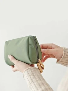 Women Solid Color Cosmetic Bags Korean Girls Mini Travel Makeup Bag Zipper Toiletry Organizer Bag Nylon Waterproof Washing Pouch - Green - View 3
