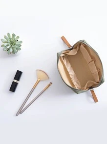 Women Solid Color Cosmetic Bags Korean Girls Mini Travel Makeup Bag Zipper Toiletry Organizer Bag Nylon Waterproof Washing Pouch - Green - View 6