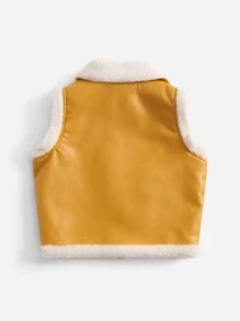 SHEIN Toddler Girl Jackets Dây kéo Khối Màu Giải trí - Màu Mù tạt vàng - Xem 2