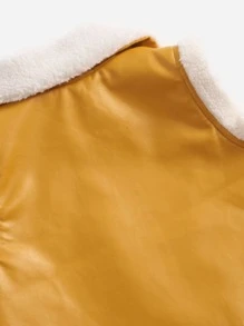 SHEIN Toddler Girl Jackets Dây kéo Khối Màu Giải trí - Màu Mù tạt vàng - Xem 4