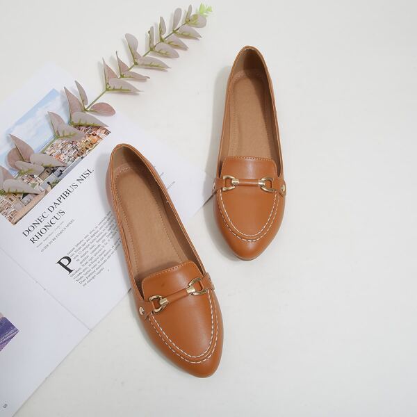 

Metallic Decor Front Loafers, Brown