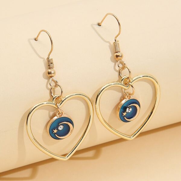 

Heart & Round Drop Earrings, Gold