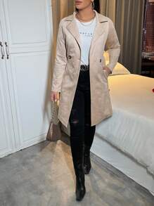 SHEIN SXY 雙排釦西裝領腰帶麂皮外套