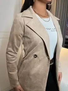 SHEIN SXY 雙排釦西裝領腰帶麂皮外套