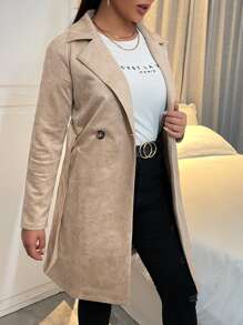 SHEIN SXY 雙排釦西裝領腰帶麂皮外套