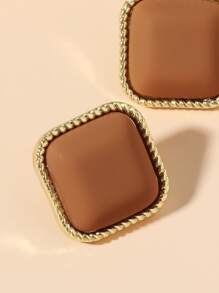 Geometric Design Stud Earrings - Brown - View 4