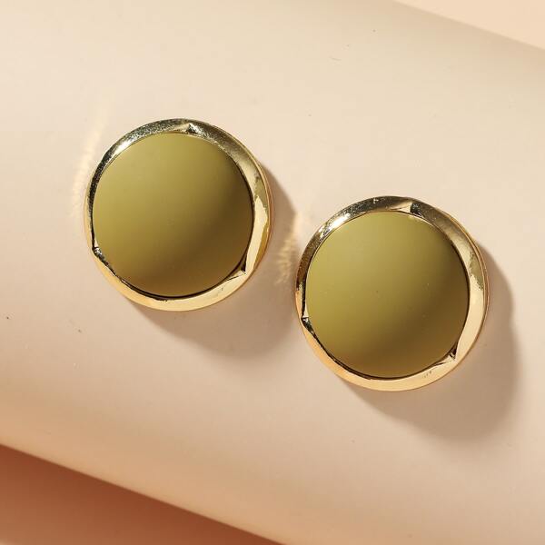 

Round Design Stud Earrings, Olive green