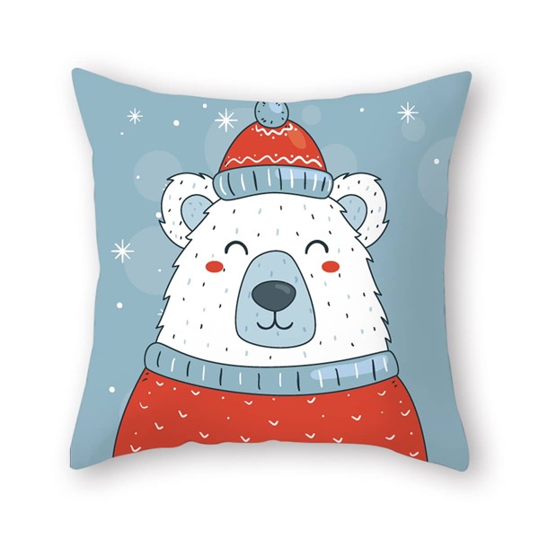 

Christmas Bear Print Cushion Cover Without Filler, Multicolor