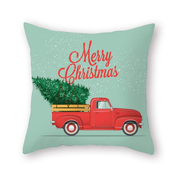 

Christmas Tree & Truck Print Cushion Cover Without Filler, Multicolor