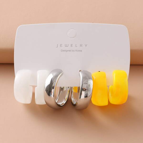 

3pairs Open Hoop Earrings, Multicolor