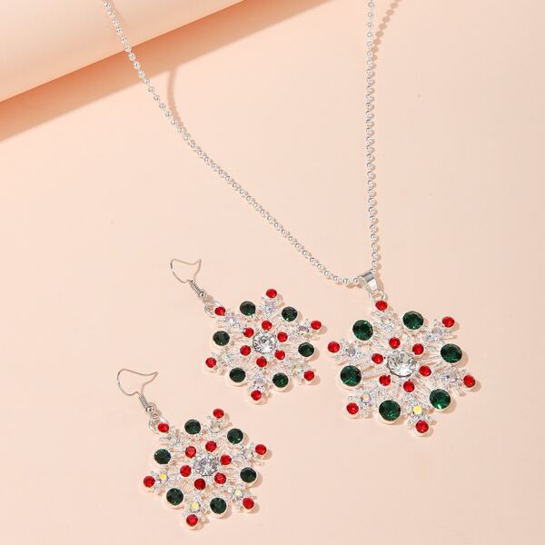 

3pcs Christmas Snowflake Decor Jewelry Set, Multicolor