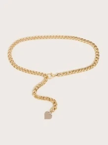 Heart Charm Waist Chain Belt - Gold - View 1