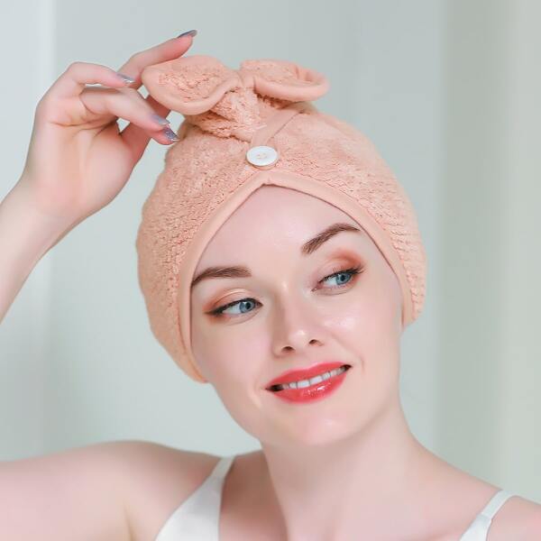

1pc Bow Detail Hair Towel, Pink