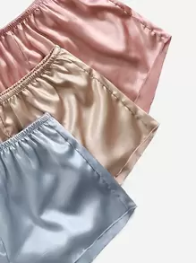 3pcs Tie Side Satin Cami PJ Set / Pajama Set - Multicolor - View 5