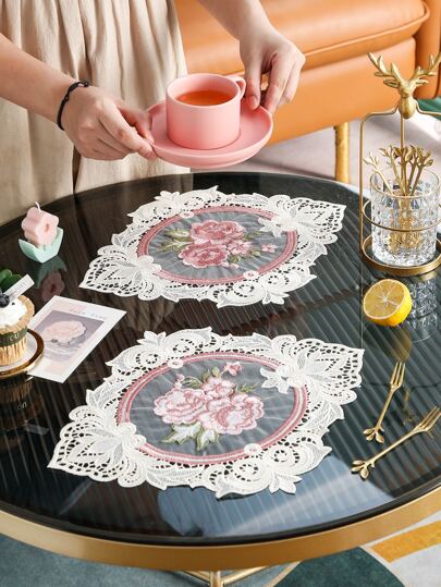 1pc Flower Embroidered Placemat