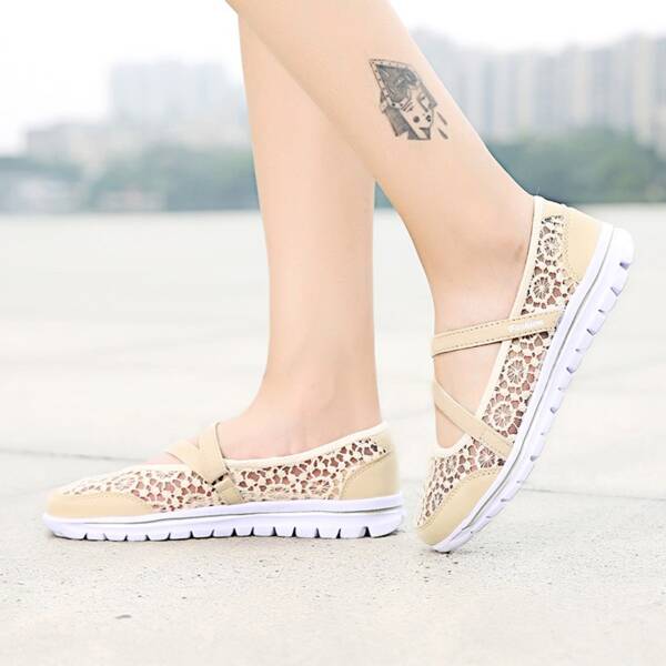 

Hollow Out Strap Sneakers, Beige
