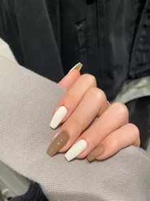 24 miếng móng tay giả đồng màu và 1 miếng băng keo và 1 miếng dũa móng - Nhiều màu - Xem 1