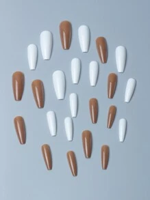 24 miếng móng tay giả đồng màu và 1 miếng băng keo và 1 miếng dũa móng - Nhiều màu - Xem 3