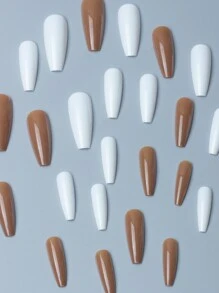 24 miếng móng tay giả đồng màu và 1 miếng băng keo và 1 miếng dũa móng - Nhiều màu - Xem 4