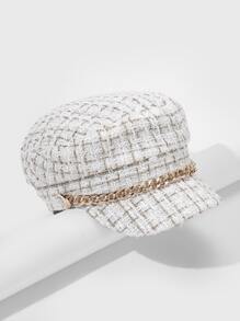 1頂鍊帶裝飾baker Boy帽,潮流休閒,適用於裝飾 - 白色 - 查看 1