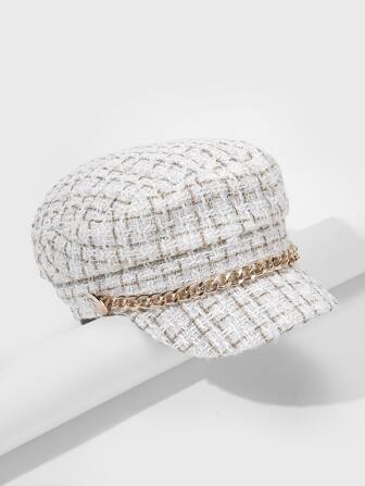 1pc Chain Decor Baker Boy Hat Fashionable Casual For Decoration