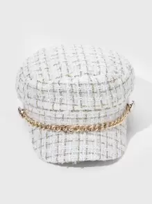 1頂鍊帶裝飾baker Boy帽,潮流休閒,適用於裝飾 - 白色 - 查看 3