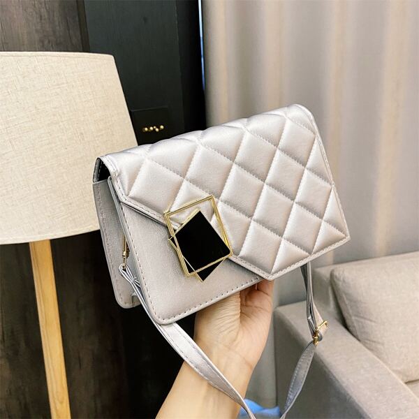 

Metallic Quilted Flap Crossbody Bag, Silver