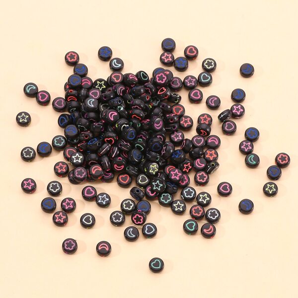 

1pack Heart & Star Print Bead DIY Jewelry Accessory, Multicolor