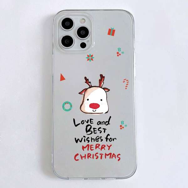 

Christmas Cartoon Graphic Clear Phone Case, Multicolor