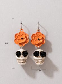 Halloween Skull & Flower Drop Earrings - Multicolor - View 3