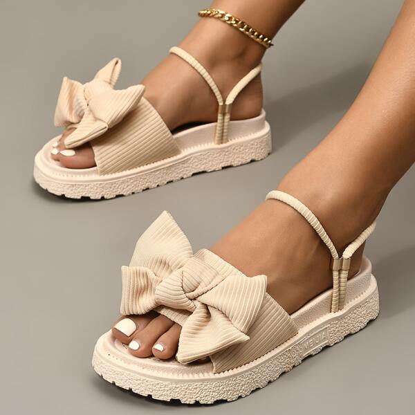 

Bow Decor Slingback Sandals, Beige
