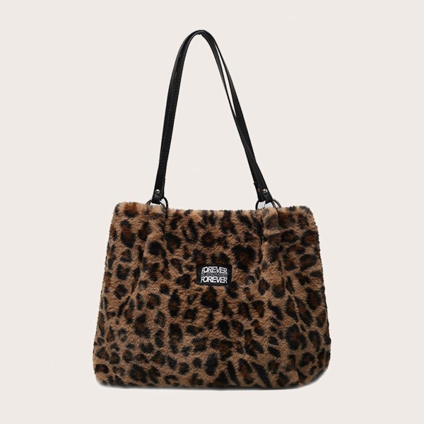 

Leopard Fluffy Tote Bag, Multicolor