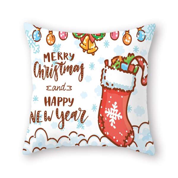 

Christmas Slogan Graphic Cushion Cover Without Filler, Multicolor