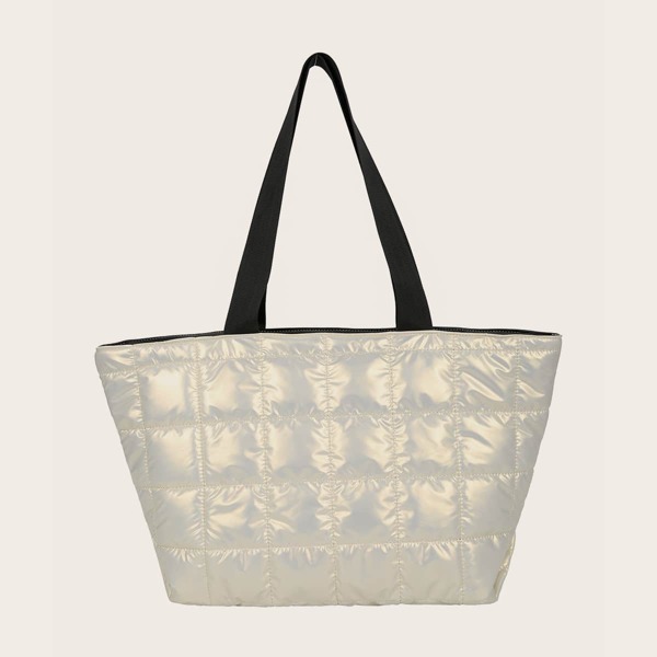 

Textured Padded Shoulder Tote Bag, Beige