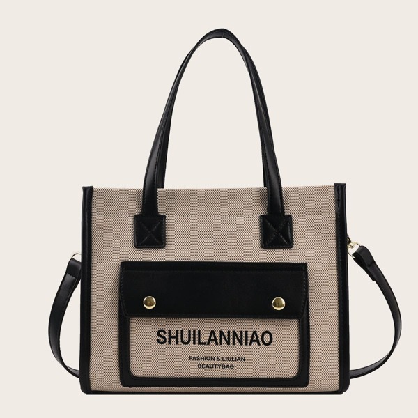 

Letter Graphic Shoulder Tote Bag, Black