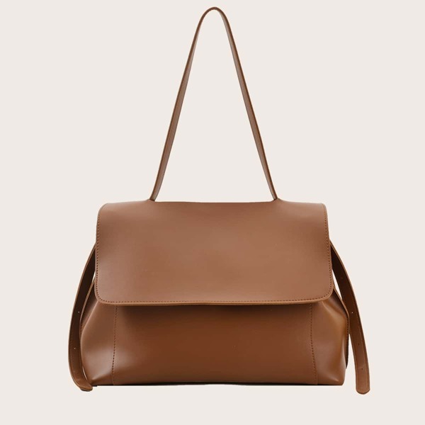 

Minimalist Flap Shoulder Bag, Coffee brown