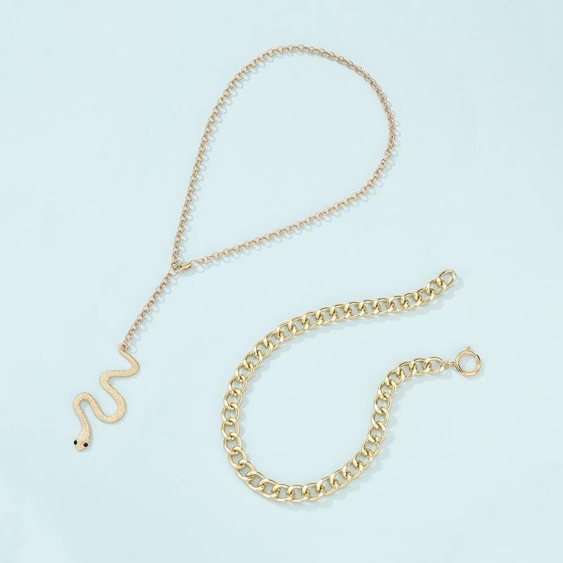 

2pcs Snake Decor Chain Necklace, Gold