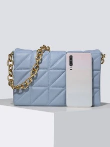 pequeno aba Bolsa quadrada padrão acolchoado minimalista - Baby Azul - Ver 2