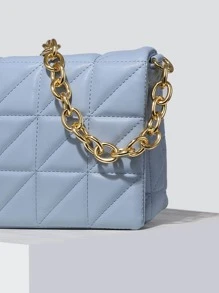 pequeno aba Bolsa quadrada padrão acolchoado minimalista - Baby Azul - Ver 3