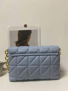 pequeno aba Bolsa quadrada padrão acolchoado minimalista - Baby Azul - Ver 4