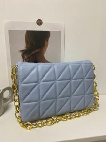 pequeno aba Bolsa quadrada padrão acolchoado minimalista - Baby Azul - Ver 5