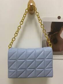 pequeno aba Bolsa quadrada padrão acolchoado minimalista - Baby Azul - Ver 6